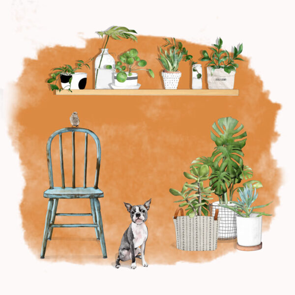 Blue Chair with Boston Terrier - Image 1