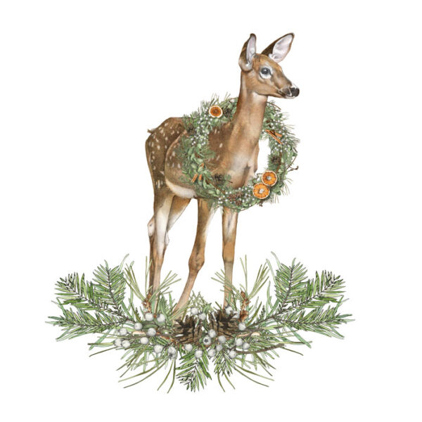 Deer-with-Wreath-(Color-deer-with-wreath-and-sprigs) Deer with Wreath - Image 1