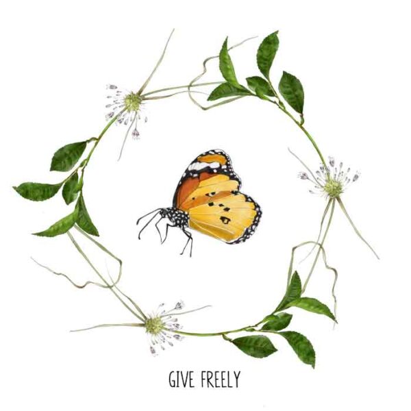 Give-Freely-(wreath-butterfly-side-with-leaves-and-flowers)- Give Freely - Image 1