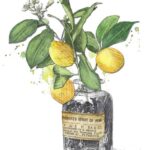 Lemon Branches in Vintage Bottle