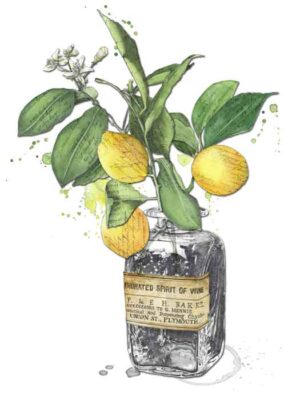 Lemon Branches in Vintage Bottle