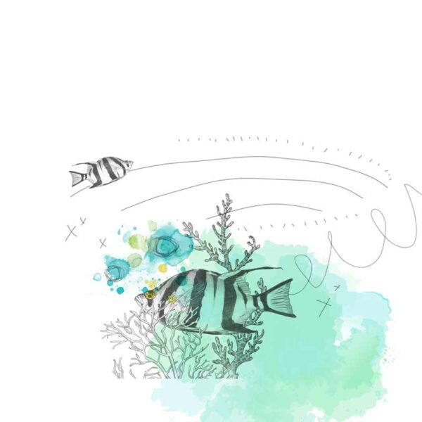 Two-Striped-Angel-Fish-(bowl-bw-watercolor-striped-up-lips-fish-art) Two Striped Angel Fish - Image 1